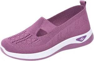 Walking Shoes Women Arch-Support Sneakers Mesh Upper Casual Sneakers Woven Orthopedic Breathable Soft Shoe Comfort Running Sneaker Go Walking Slip on Diabetic Foam Shoes