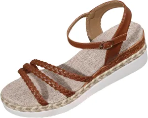 Wedge Sandals for Women 2025,Espadrilles Open Toe Ankle Strap Wedge Platform Slip On Fish Mouth Sandals Beach Walking Comfortable Dressy Wedding Shoes with Arch Support