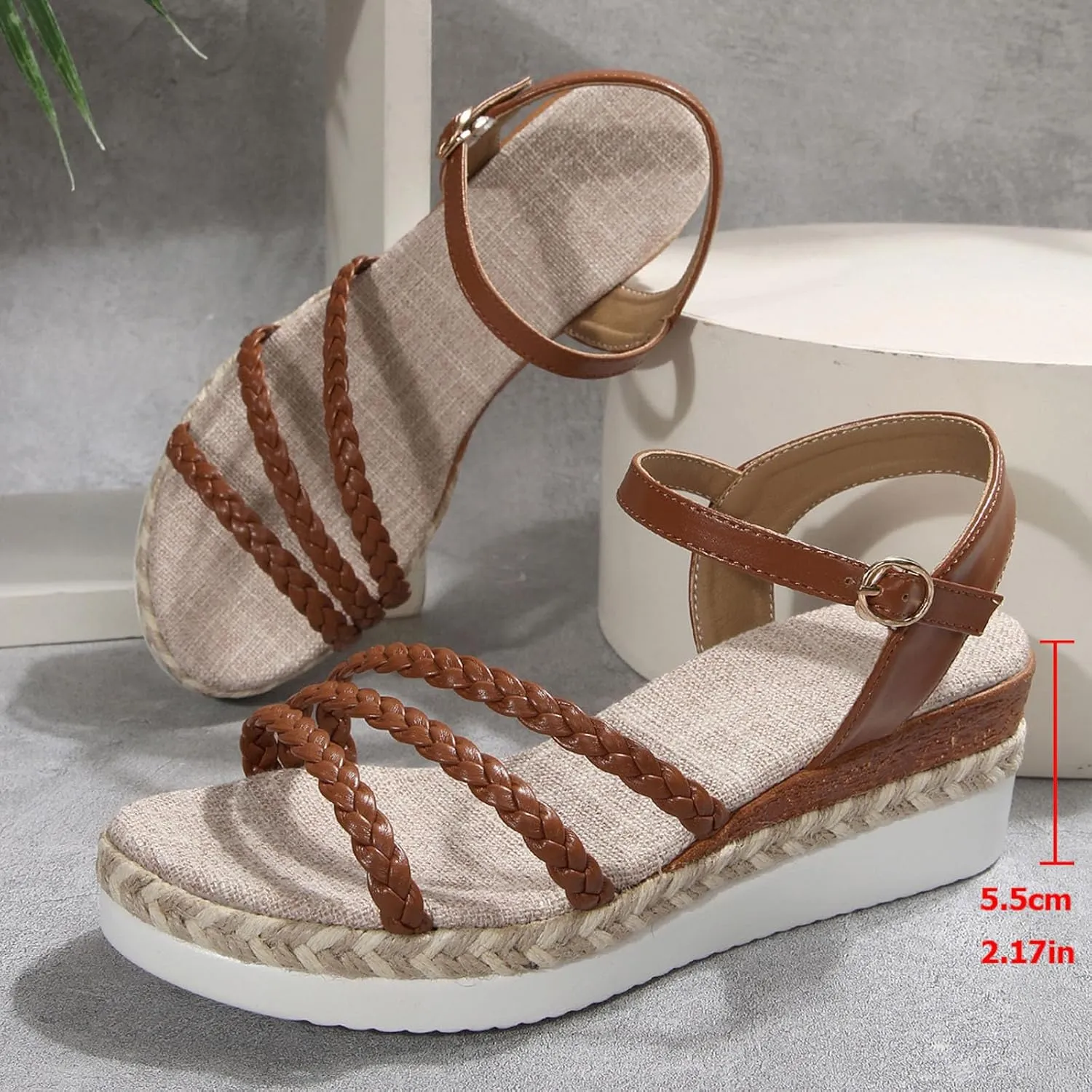 Wedge Sandals for Women 2025,Espadrilles Open Toe Ankle Strap Wedge Platform Slip On Fish Mouth Sandals Beach Walking Comfortable Dressy Wedding Shoes with Arch Support