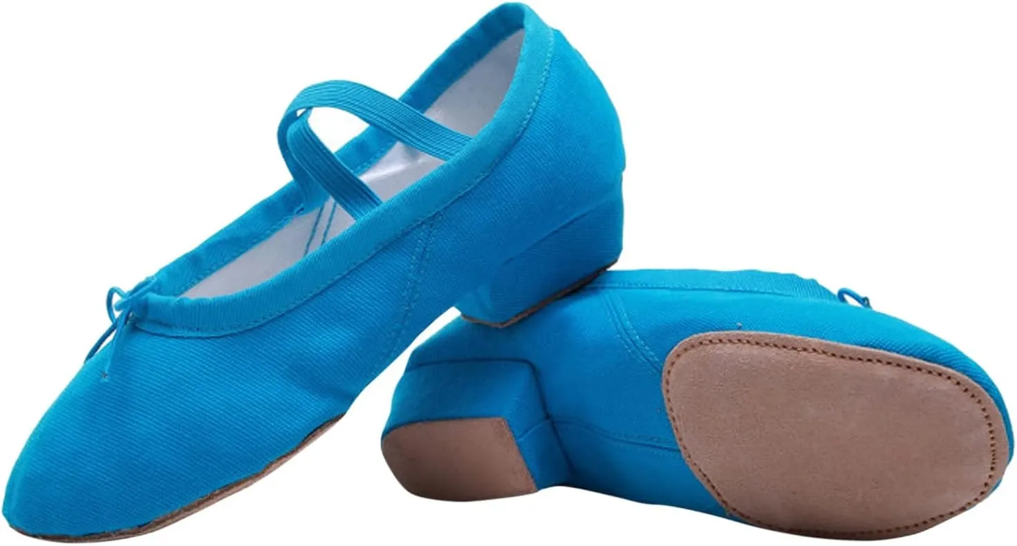 Women Low Heel Dance Shoes Girls Stretch Canvas Split Sole Ballet Shoes with Elastic Strap Training Shoes Sandals