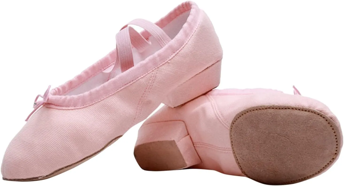 Women Low Heel Dance Shoes Girls Stretch Canvas Split Sole Ballet Shoes with Elastic Strap Training Shoes Sandals