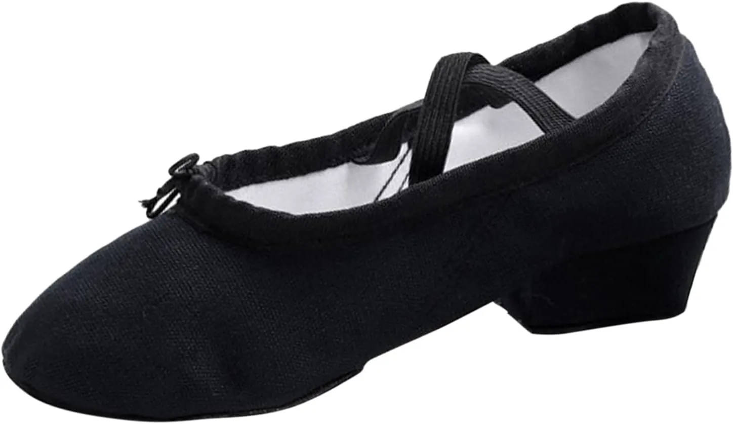 Women Low Heel Dance Shoes Girls Stretch Canvas Split Sole Ballet Shoes with Elastic Strap Training Shoes Sandals