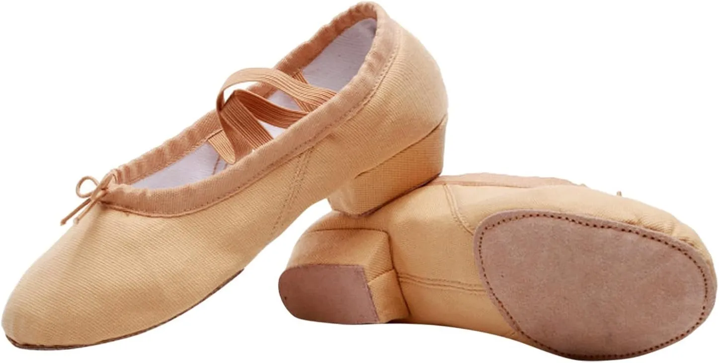 Women Low Heel Dance Shoes Girls Stretch Canvas Split Sole Ballet Shoes with Elastic Strap Training Shoes Sandals