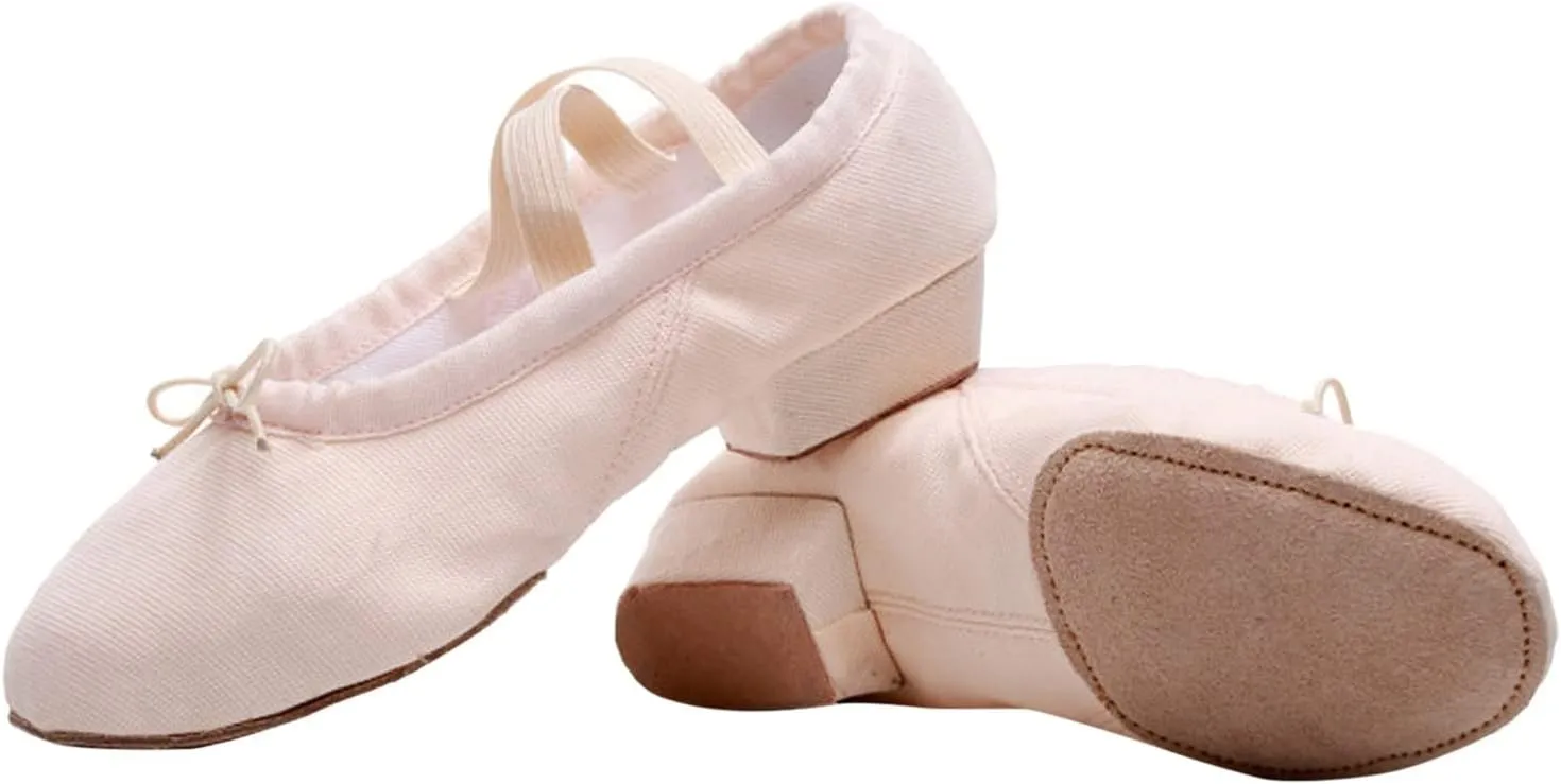 Women Low Heel Dance Shoes Girls Stretch Canvas Split Sole Ballet Shoes with Elastic Strap Training Shoes Sandals