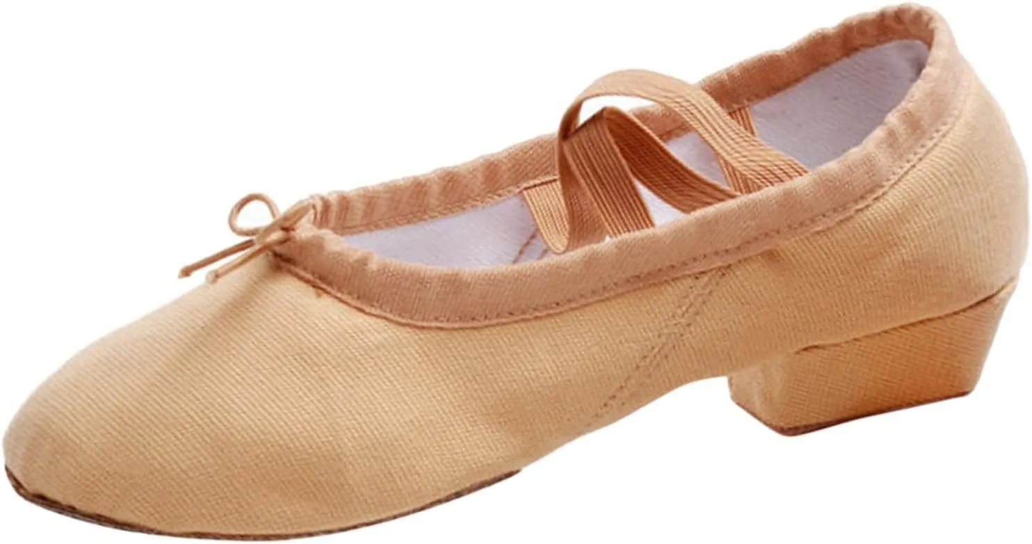 Women Low Heel Dance Shoes Girls Stretch Canvas Split Sole Ballet Shoes with Elastic Strap Training Shoes Sandals