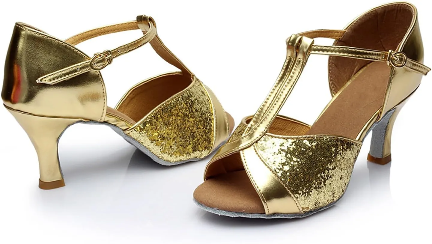 Women's Latin Dance Shoes Ballroom Performance Practice Dancing Shoes High Heels Women Slide Sandals Memory Foam