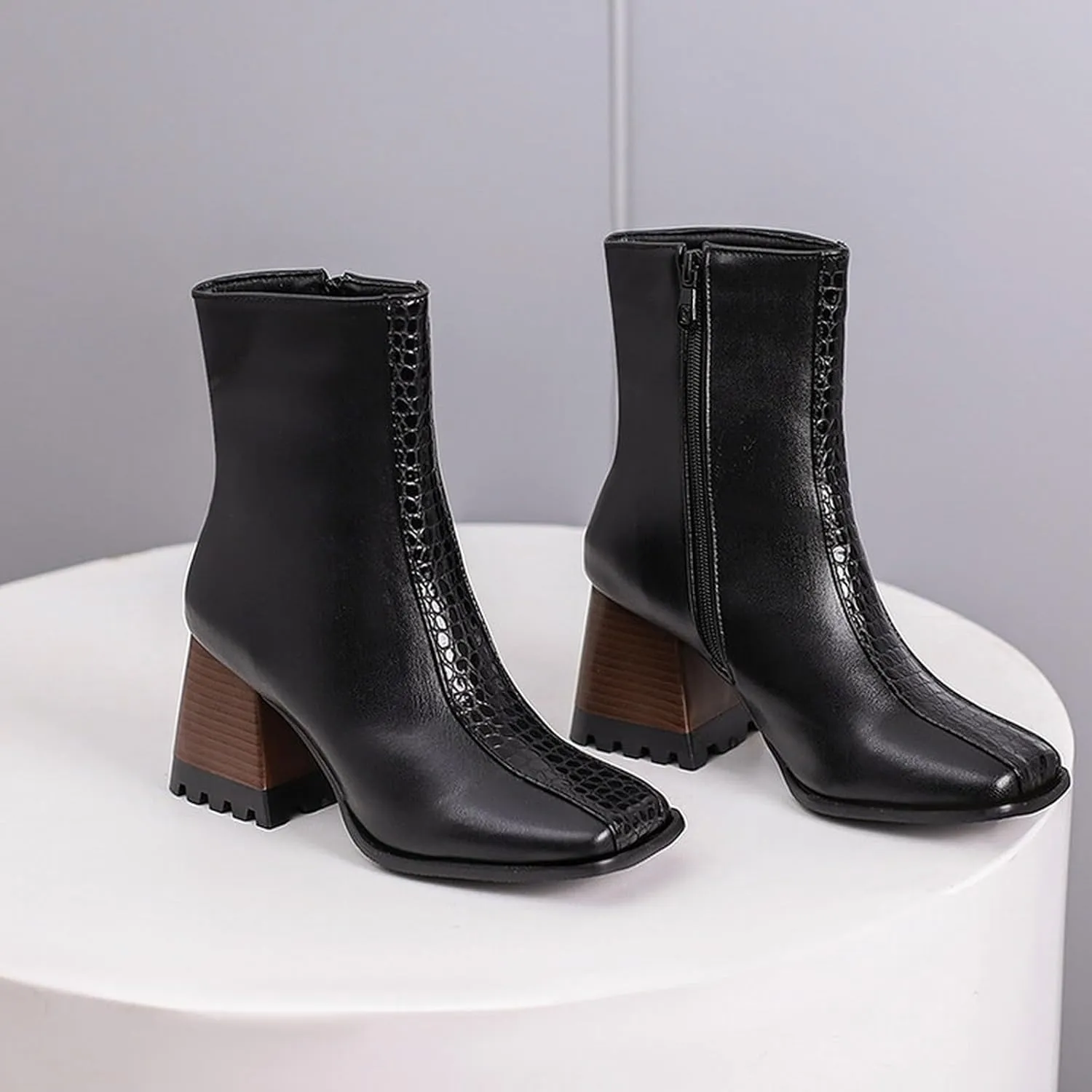 Work Boots for Women Ankle Womens Ankle Booties Black Low Heel Boots Wedge Boot Soft Sole Fashion Closed Toe Wide Fit Available