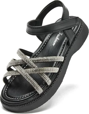 WUIWUIYU Toddler Girl Sandals - Flower Girl Dress Shoes Open Toe Little Kid Summer Casual Flats