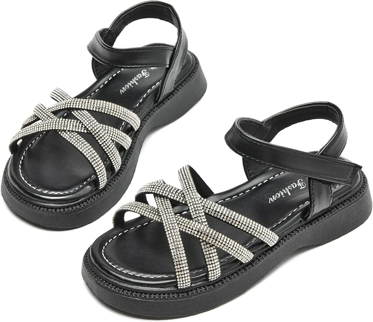 WUIWUIYU Toddler Girl Sandals - Flower Girl Dress Shoes Open Toe Little Kid Summer Casual Flats