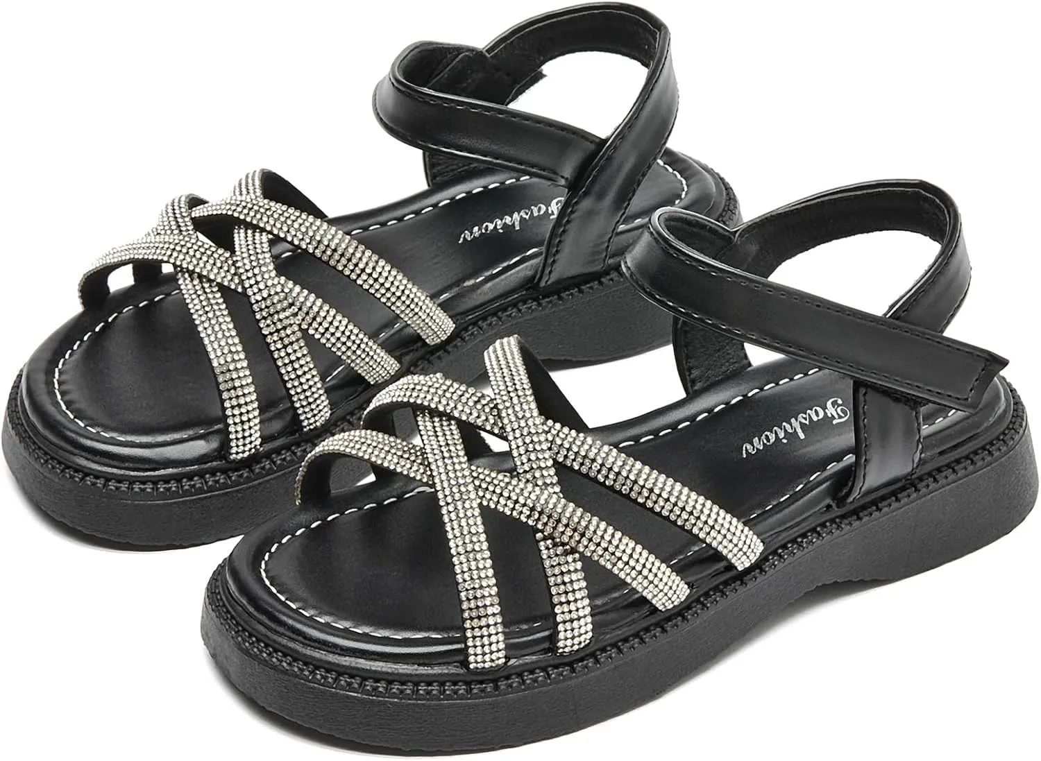 WUIWUIYU Toddler Girl Sandals - Flower Girl Dress Shoes Open Toe Little Kid Summer Casual Flats