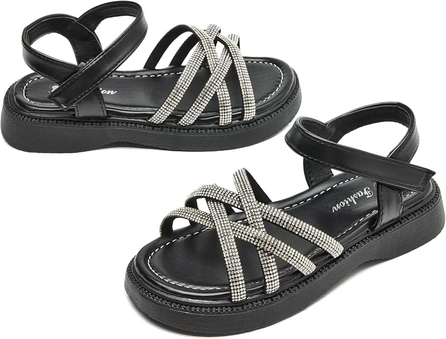 WUIWUIYU Toddler Girl Sandals - Flower Girl Dress Shoes Open Toe Little Kid Summer Casual Flats