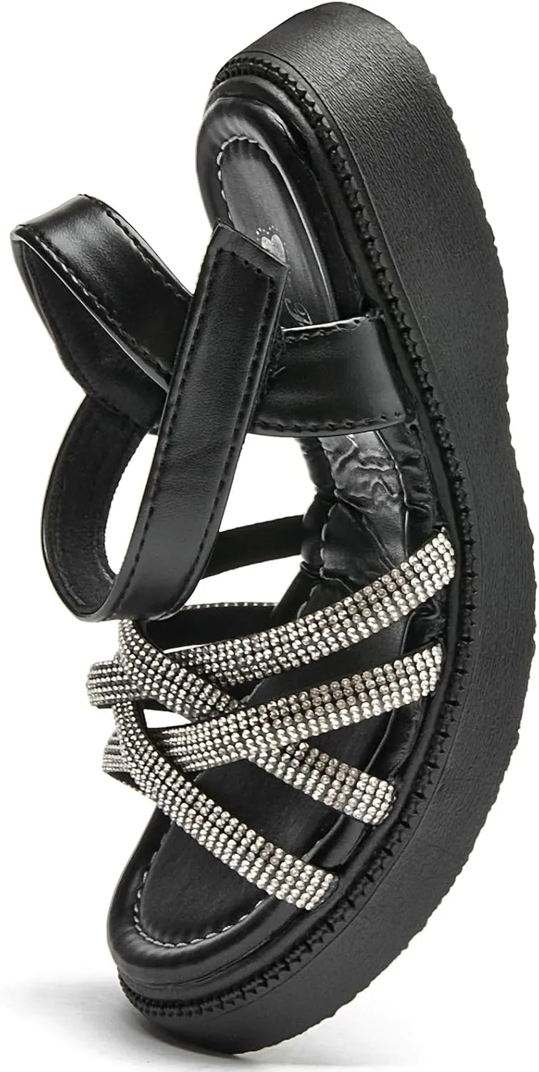 WUIWUIYU Toddler Girl Sandals - Flower Girl Dress Shoes Open Toe Little Kid Summer Casual Flats