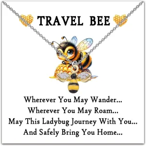 WUSUANED Travel Bee Necklace Bee Jewelry Travel Lover Gift Bee Inspirational Gift Bee Lover Gift Travelling Gift For Women