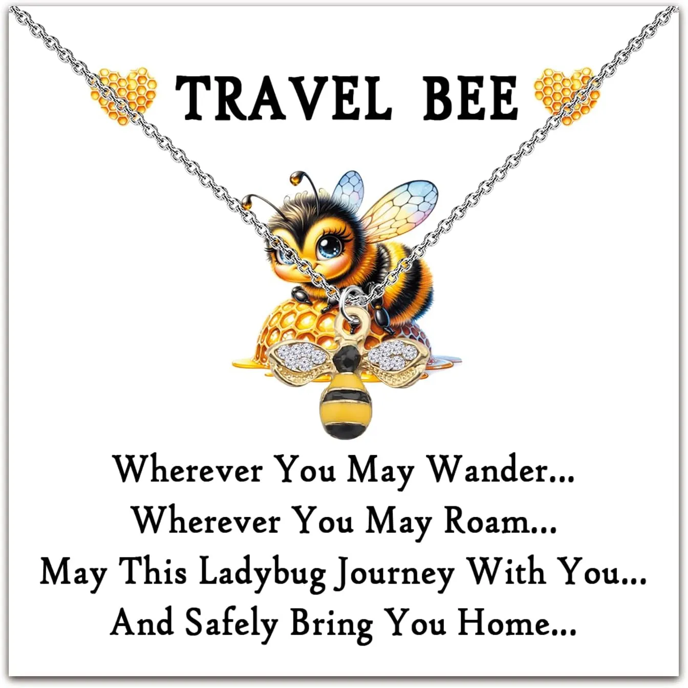 WUSUANED Travel Bee Necklace Bee Jewelry Travel Lover Gift Bee Inspirational Gift Bee Lover Gift Travelling Gift For Women