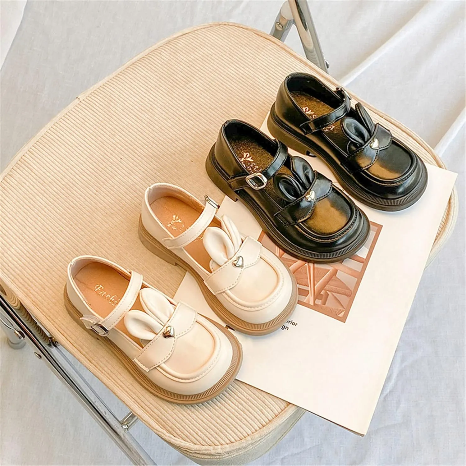Young Girls Slippers Girls Leather Rabbit Design Soft Round Toe Princess Dress Flat Toddler Girl Summer Shoes