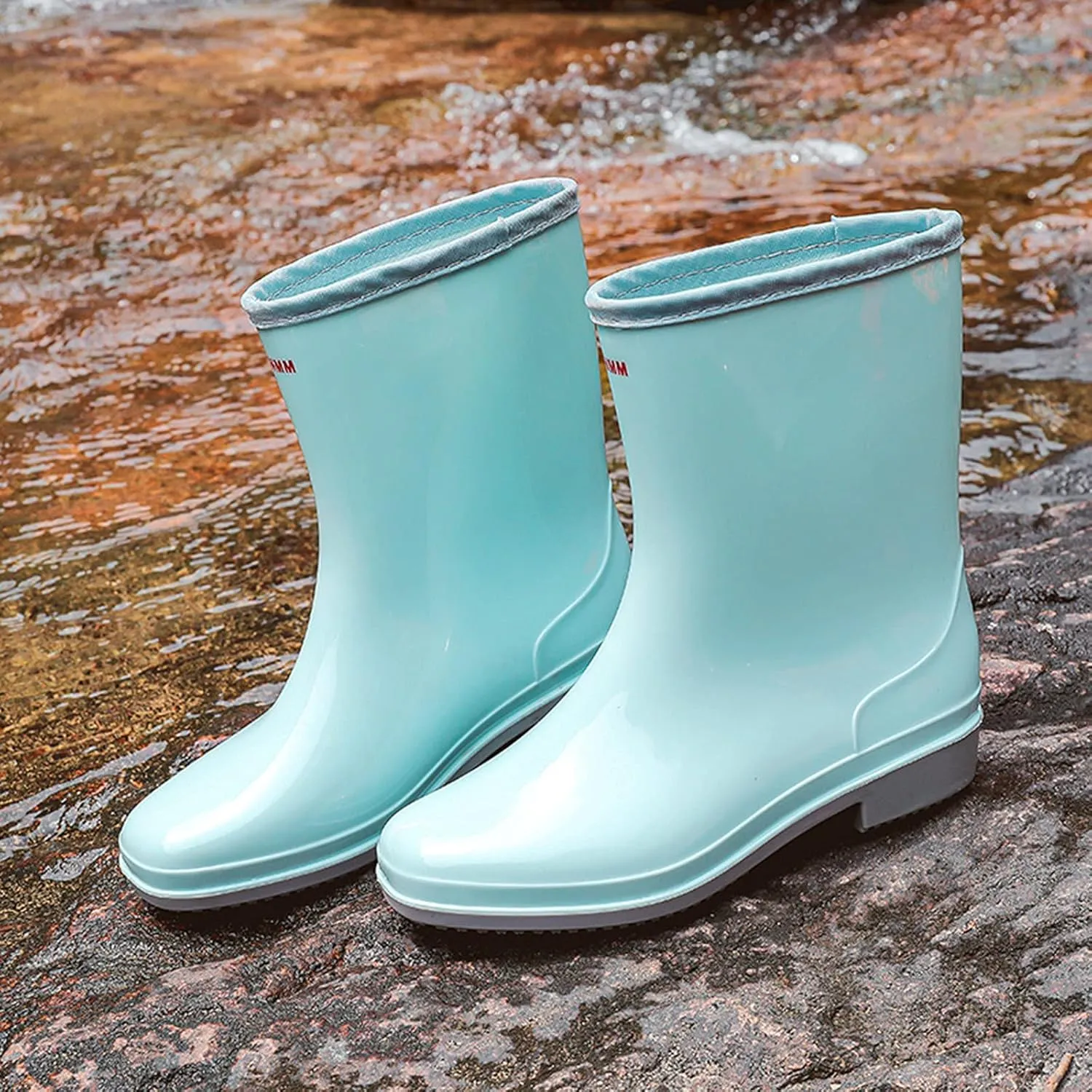 ZHOUYF Women Waterproof Rubber Rain Shoes PVC Non-Slip Garden Shoes Work Ankle Boots Mid Calf Rain Boots Outdoor Car Wash Footwear