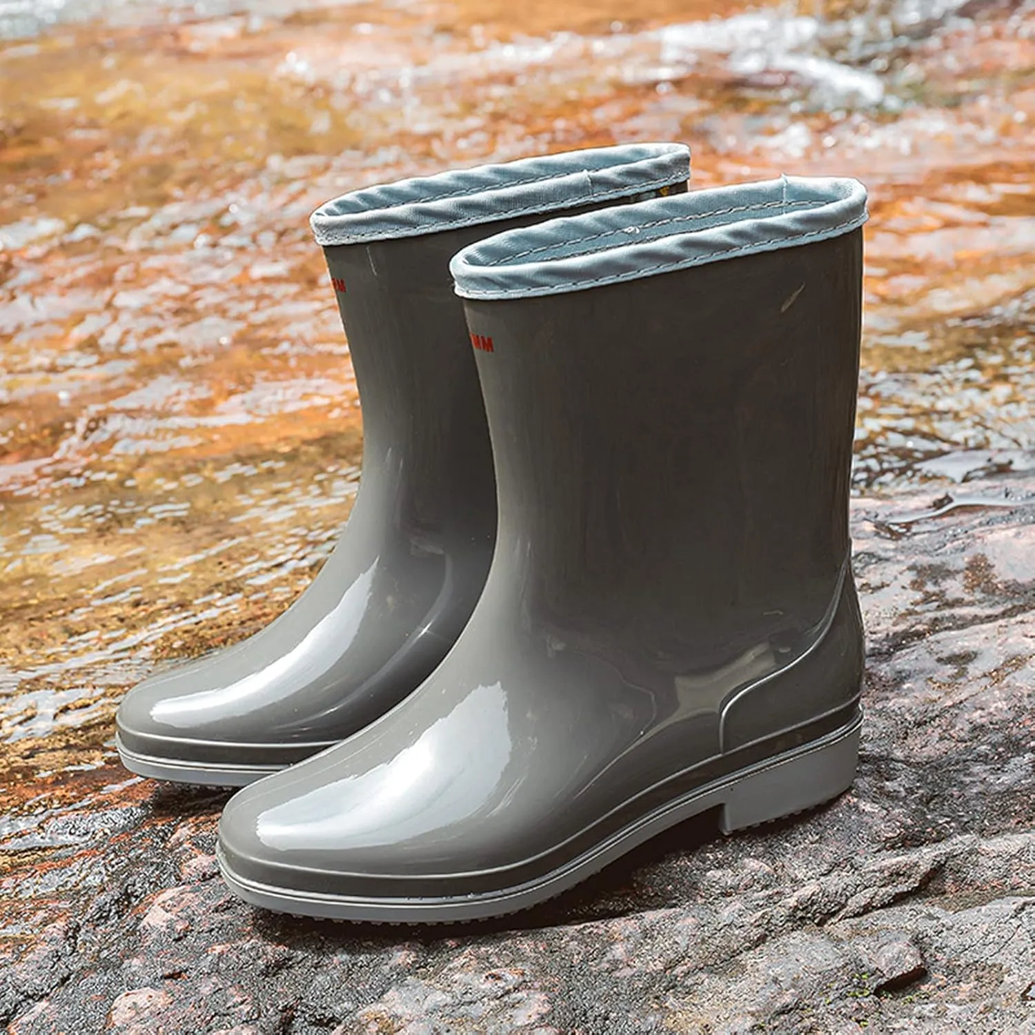 ZHOUYF Women Waterproof Rubber Rain Shoes PVC Non-Slip Garden Shoes Work Ankle Boots Mid Calf Rain Boots Outdoor Car Wash Footwear